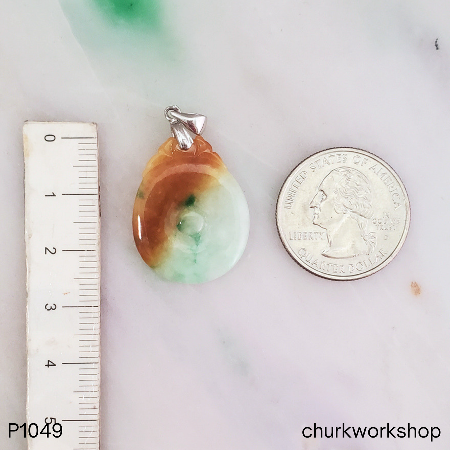 Multi color jade dragon and coin pendant
