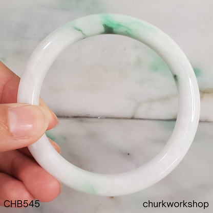 White with splotch of bright apple green and dark green jade bangle