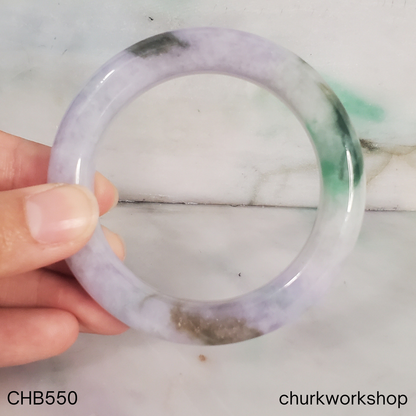 Lavender with deep green and brown splotches jade bangle