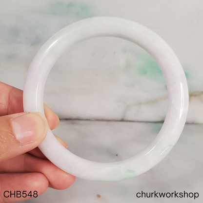 White with pale apple green spot jade bangle