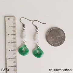 Green Jade with White Beads Dangling Earrings
