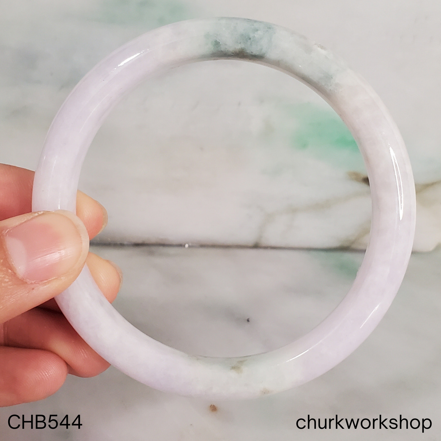 Pale lavender with dark green splotches jade bangle