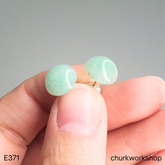 Green Half Bead Jade Stud Earrings