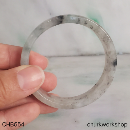 Transparent grey and dark grey and green splotches jade bangle
