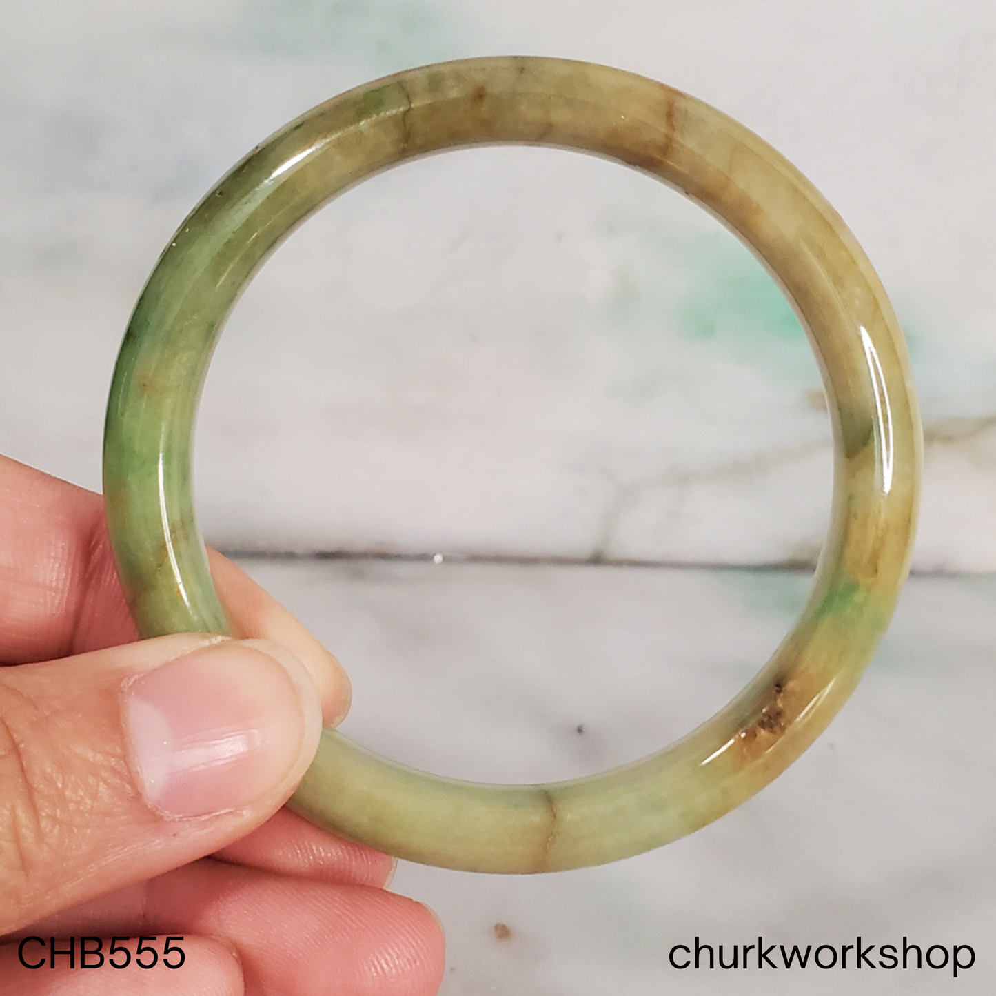 Yellowish brown and green jade bangle