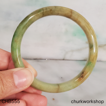 Yellowish brown and green jade bangle
