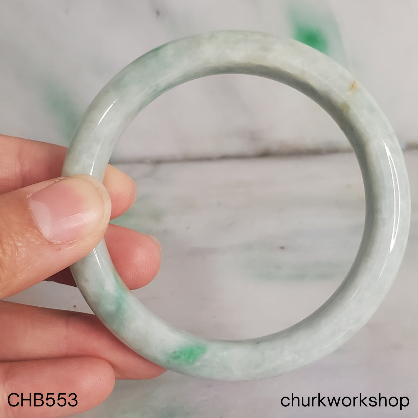 White base and apple green jade bangle