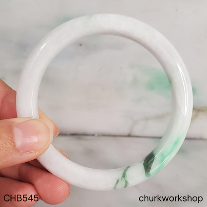 White with splotch of bright apple green and dark green jade bangle
