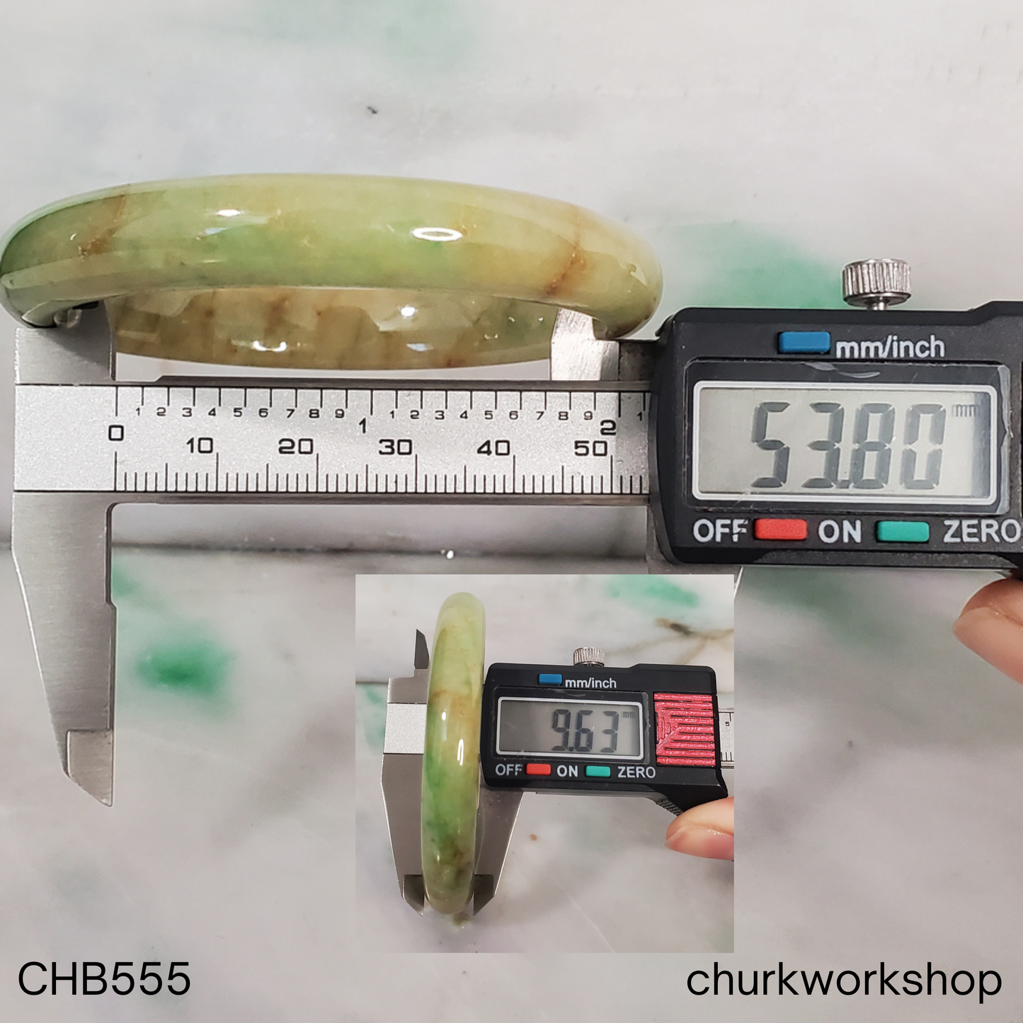 Yellowish brown and green jade bangle
