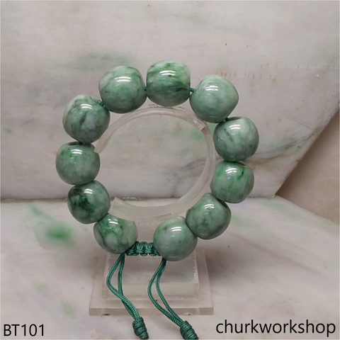 Green barrel beads jade bracelet