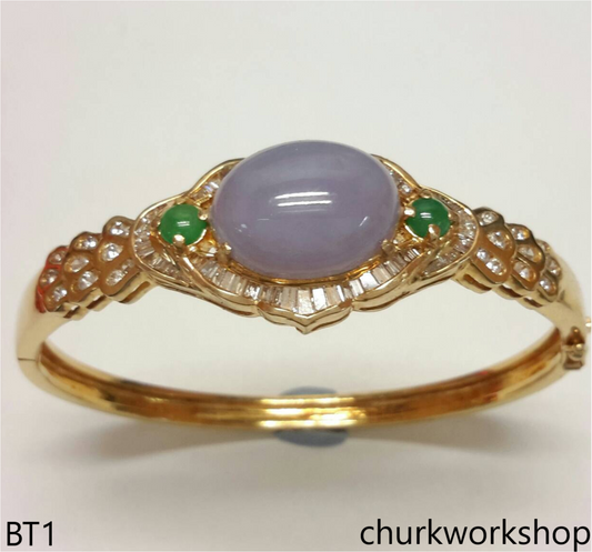 18k yellow gold lavender oval jade bangle