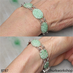 Light green jade flowers silver bracelet