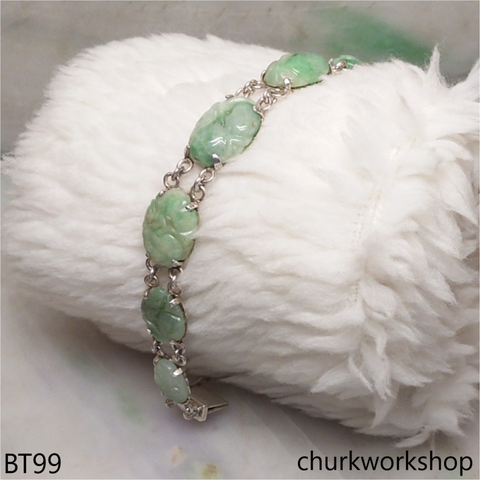 Light green jade peach silver bracelet