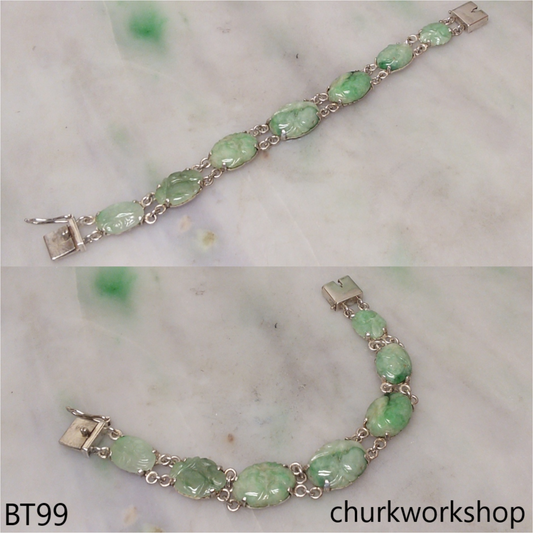 Light green jade peach silver bracelet