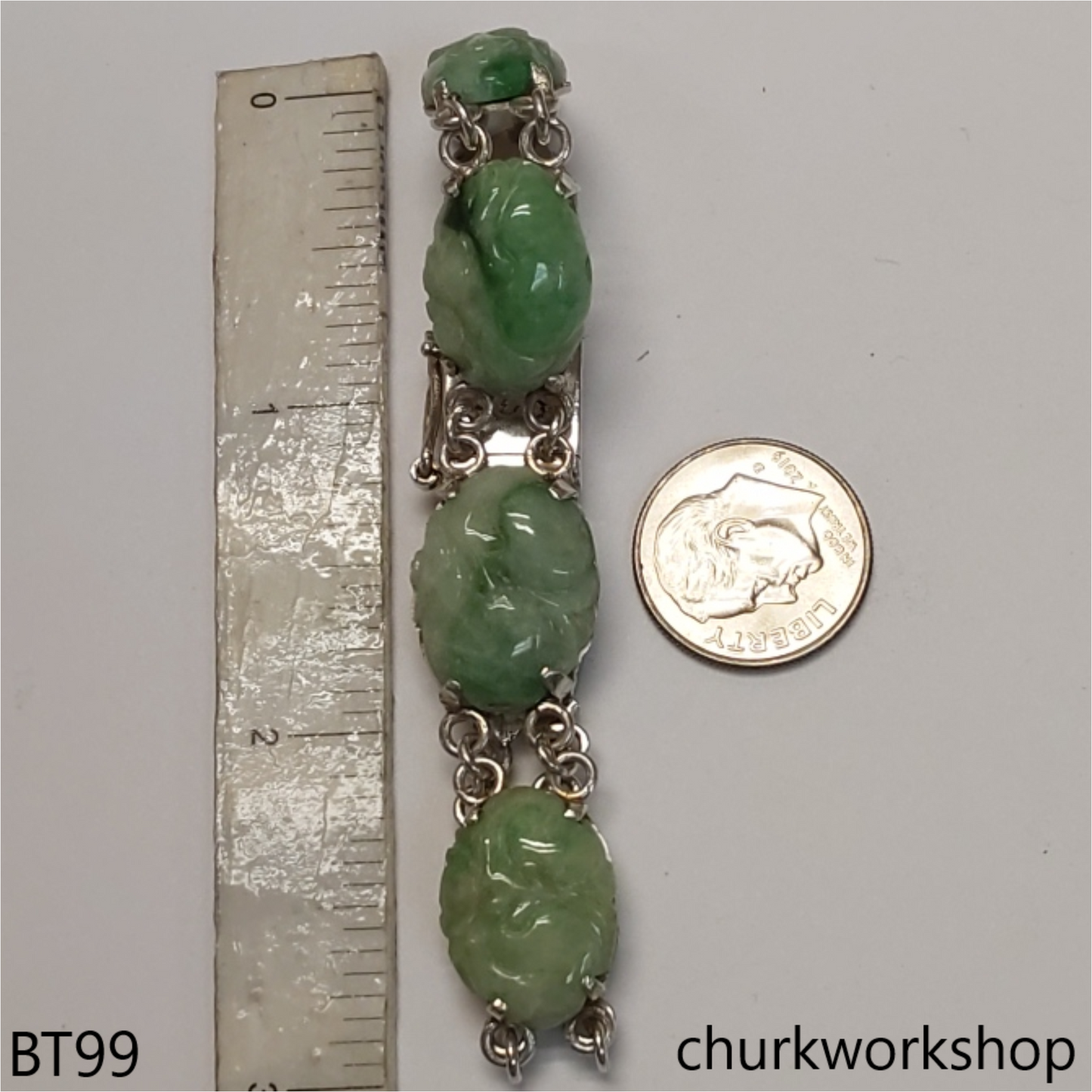 Light green jade peach silver bracelet