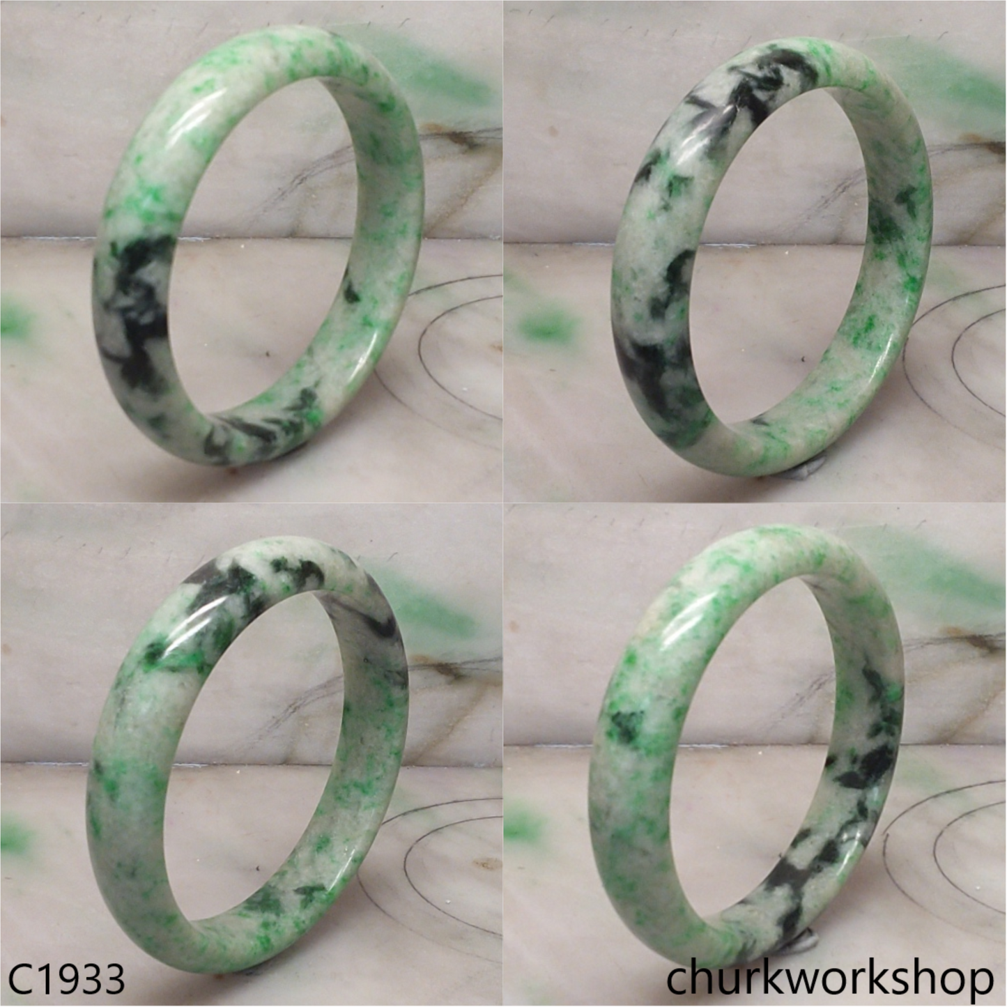 Light base with green splotches  jade bangle