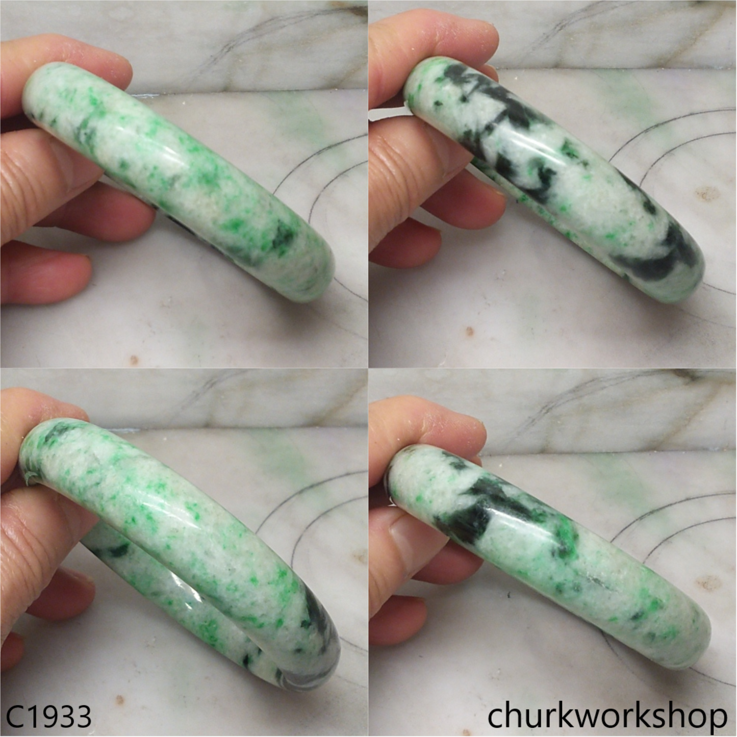 Light base with green splotches  jade bangle