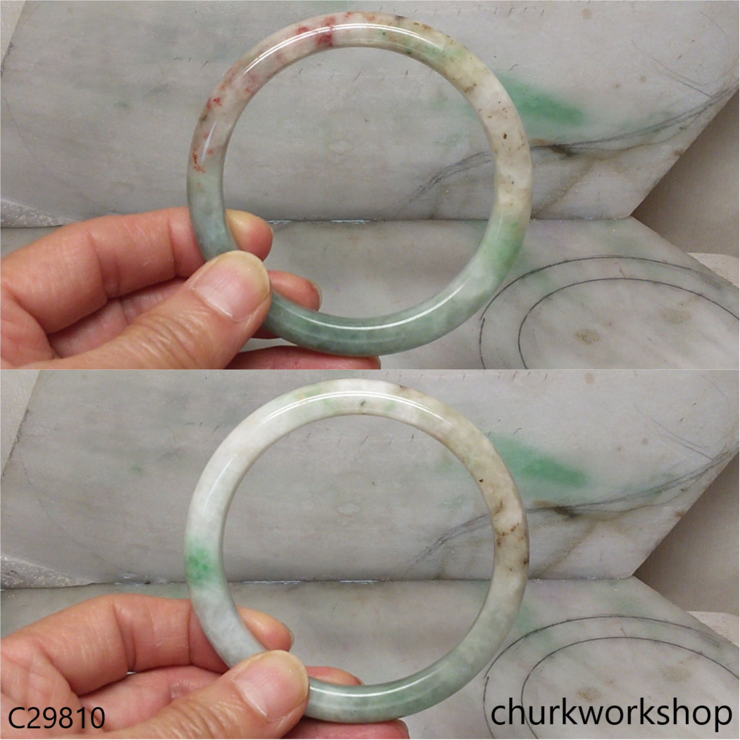 Reserved    Large multi color jade bangle, red & green jade bangle(Fu Lu Shou) represent lucky