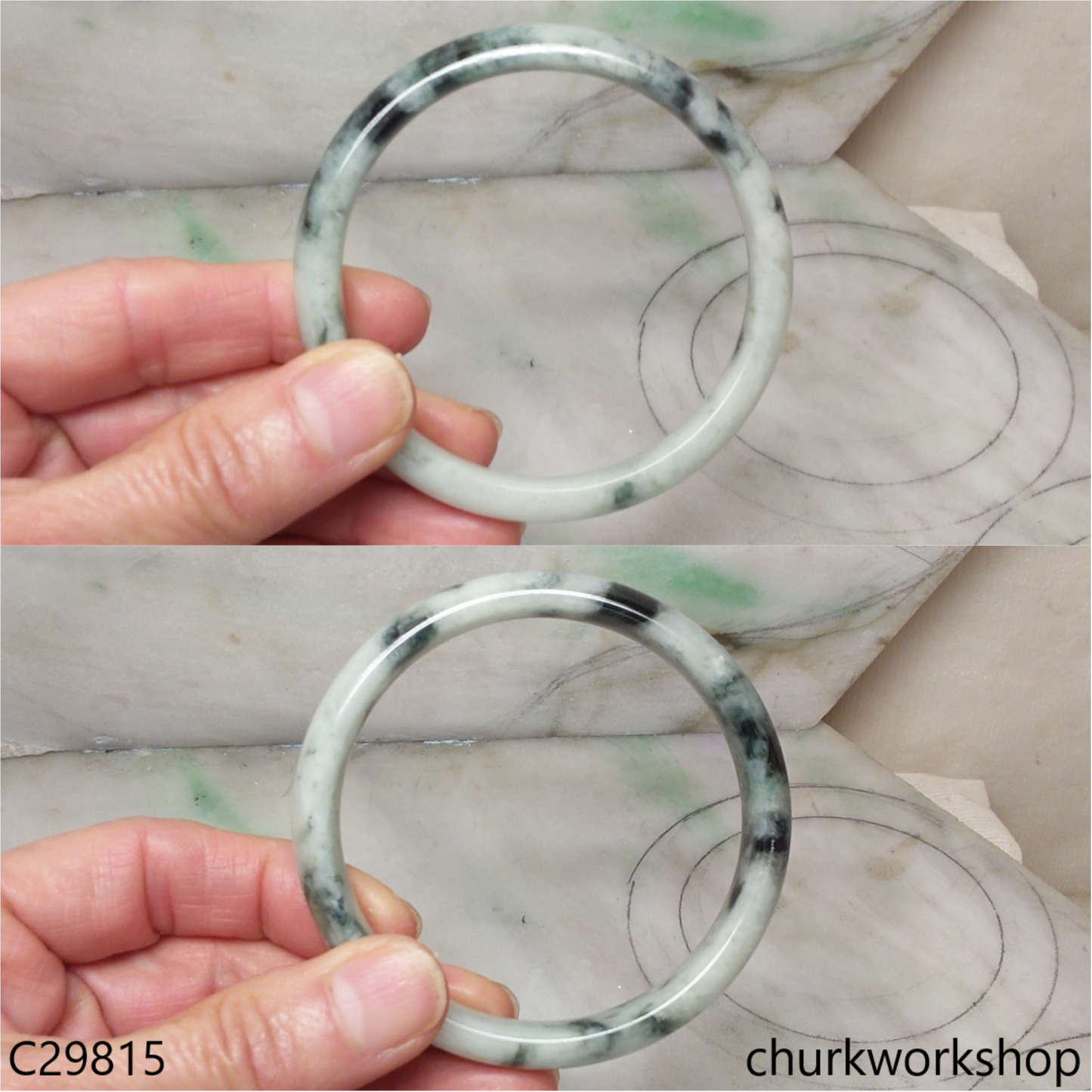 Large light green mix dark green jade bangle