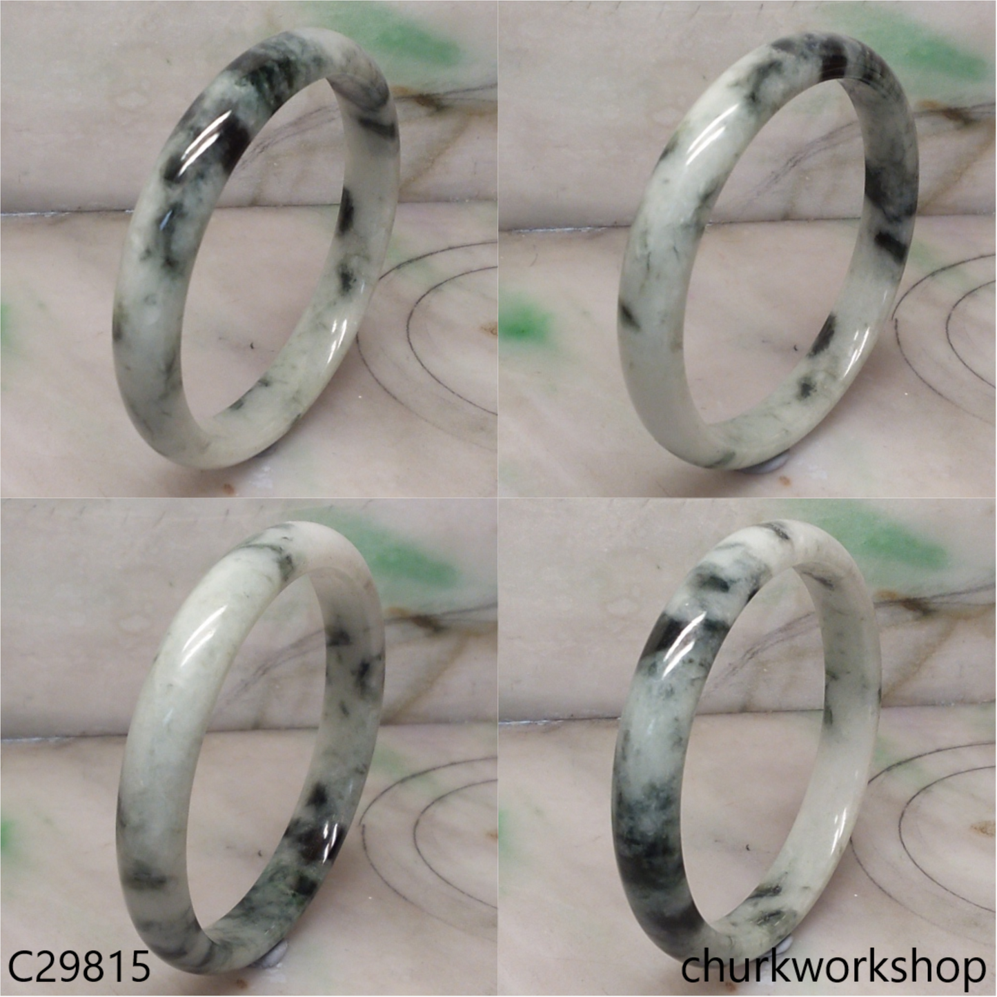 Large light green mix dark green jade bangle