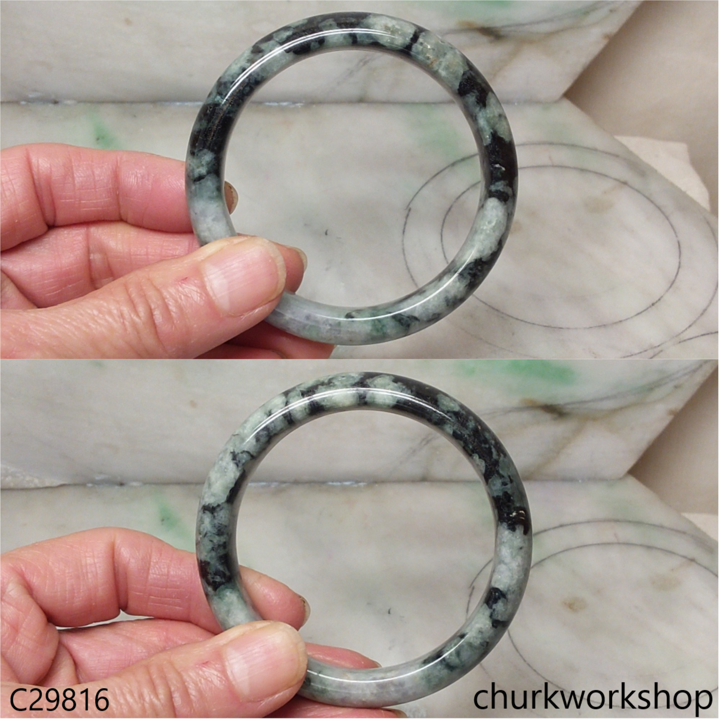 Moss green mix black splotches jade bangle