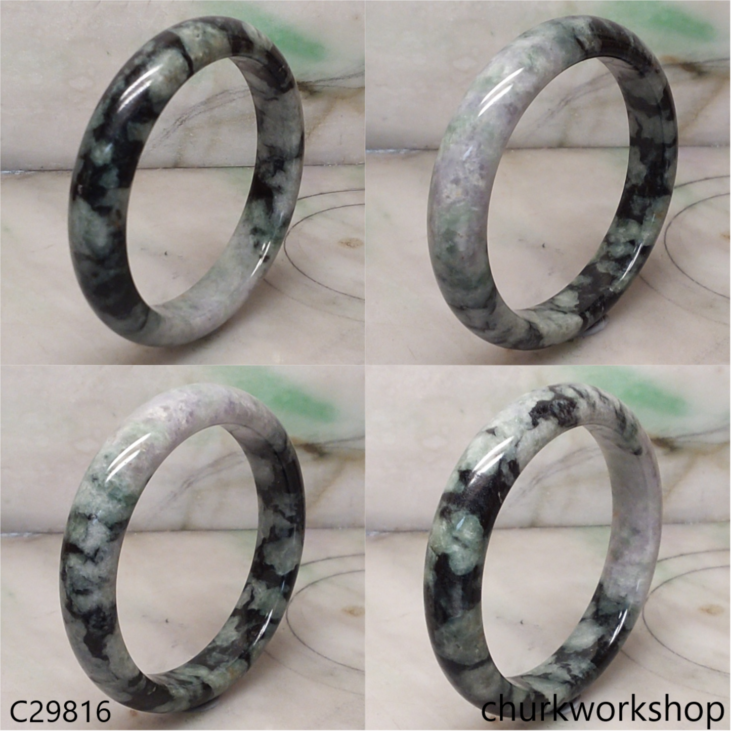 Moss green mix black splotches jade bangle