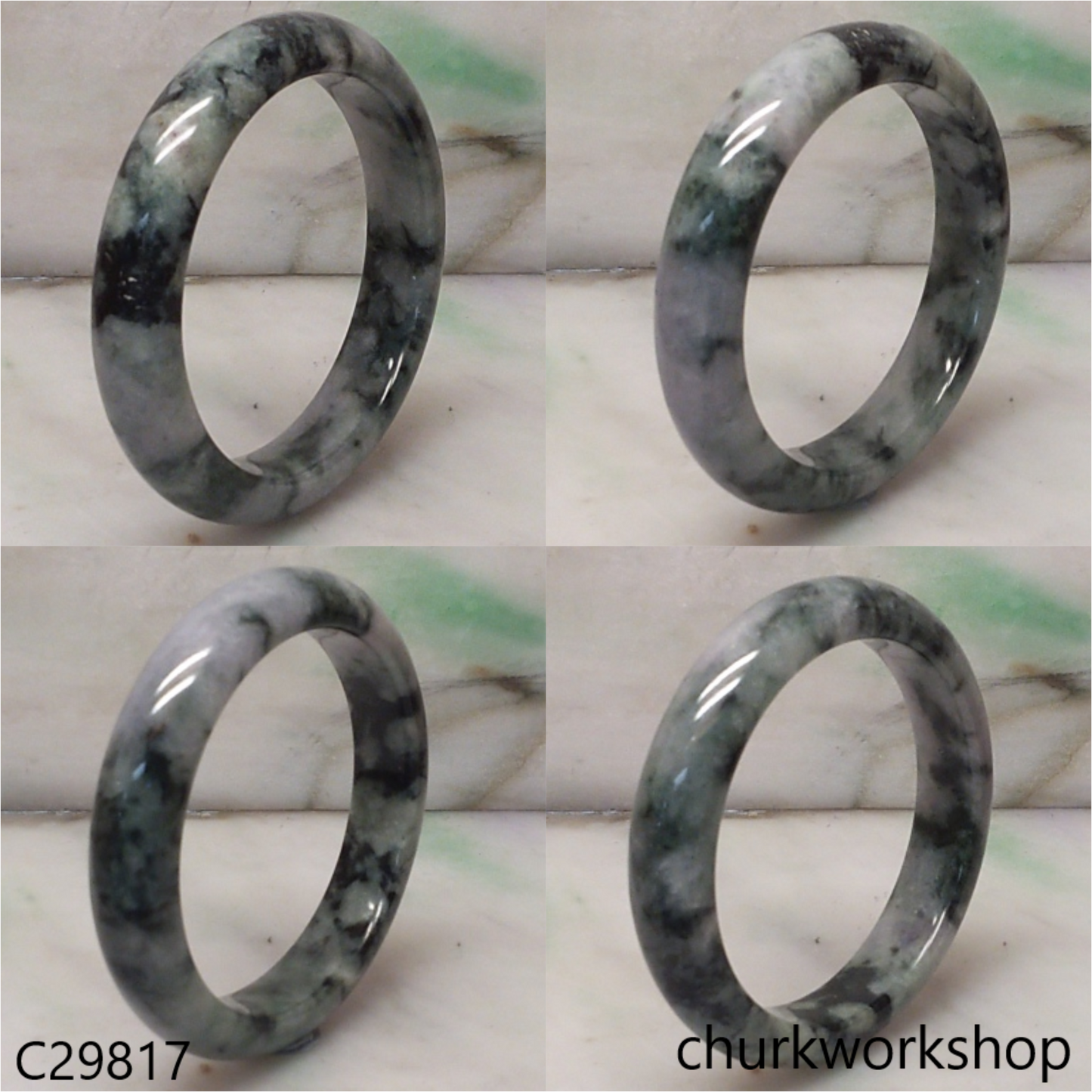 Moss green & grayish lavender with black splotches jade bangle