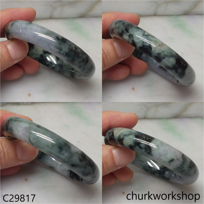 Moss green & grayish lavender with black splotches jade bangle