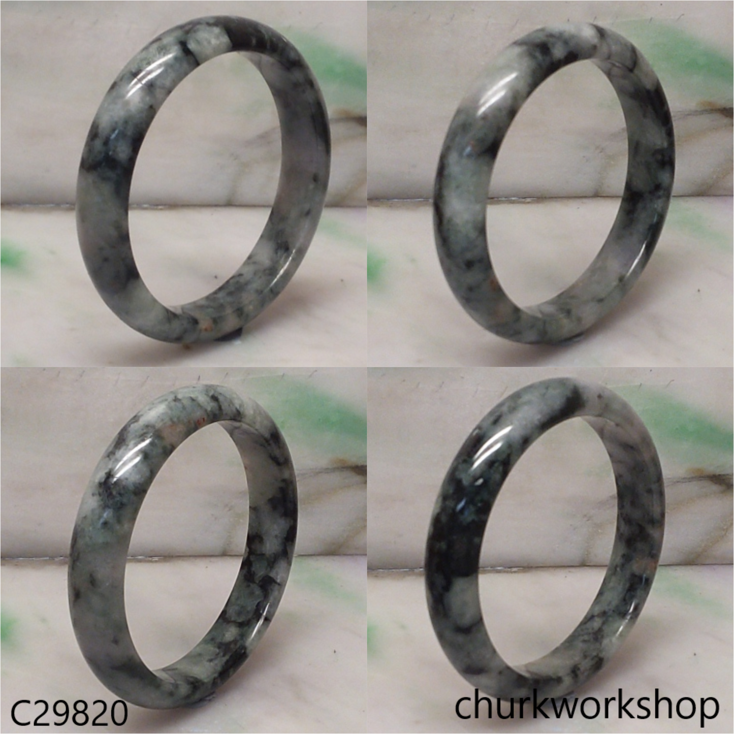 Moss green mix black splotches jade bangle