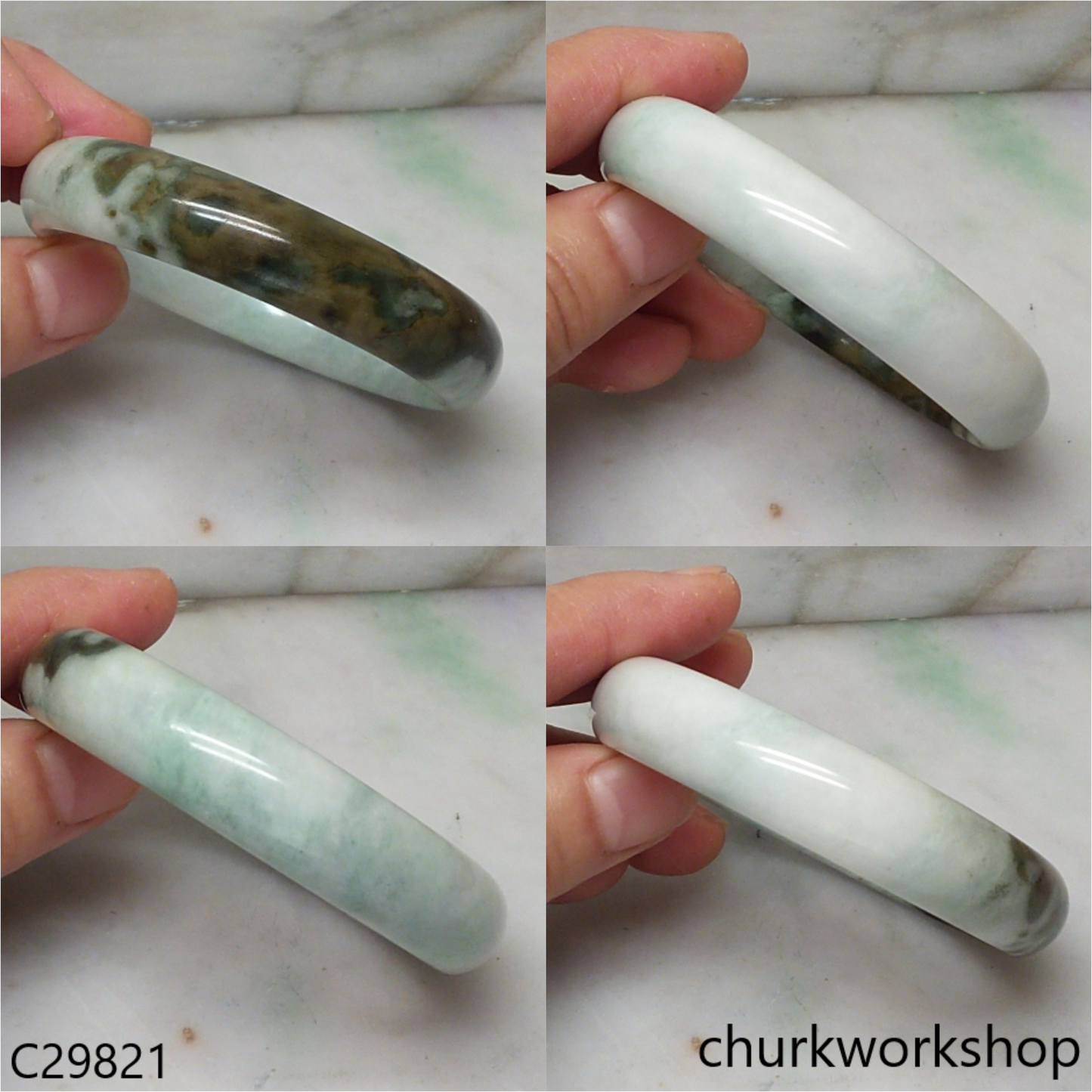 Light green with dark brown splotches jade bangle
