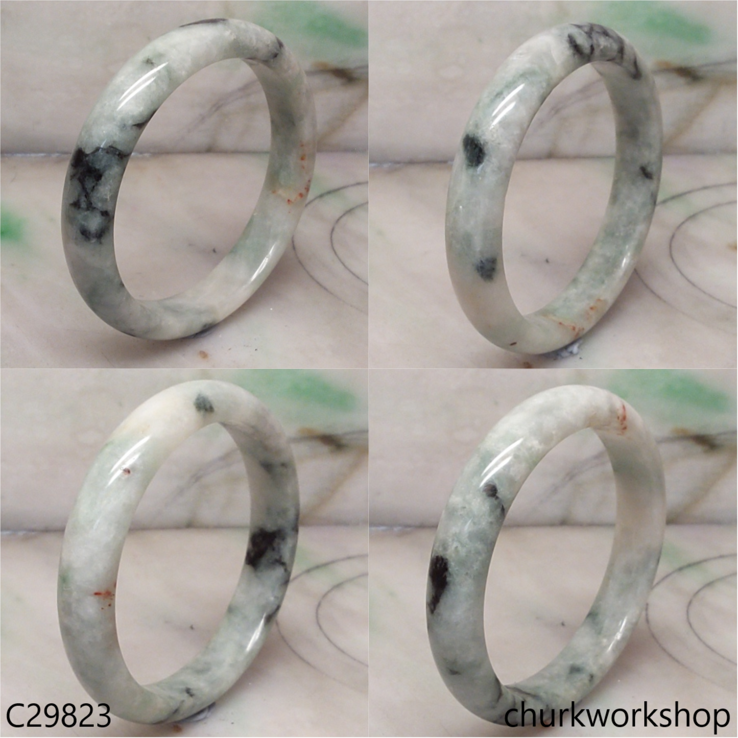 Light green with splotches dark green jade bangle