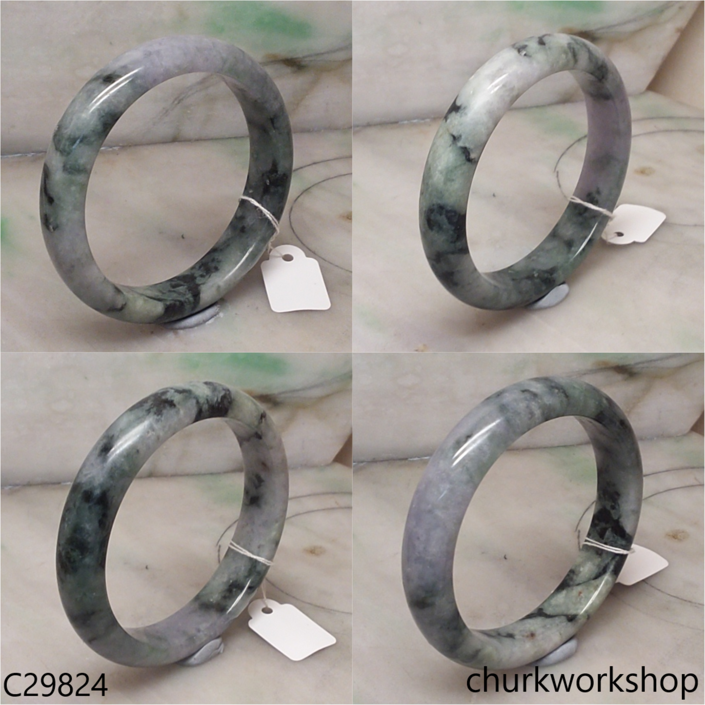 Grayish lavender mix dark green jade bangle
