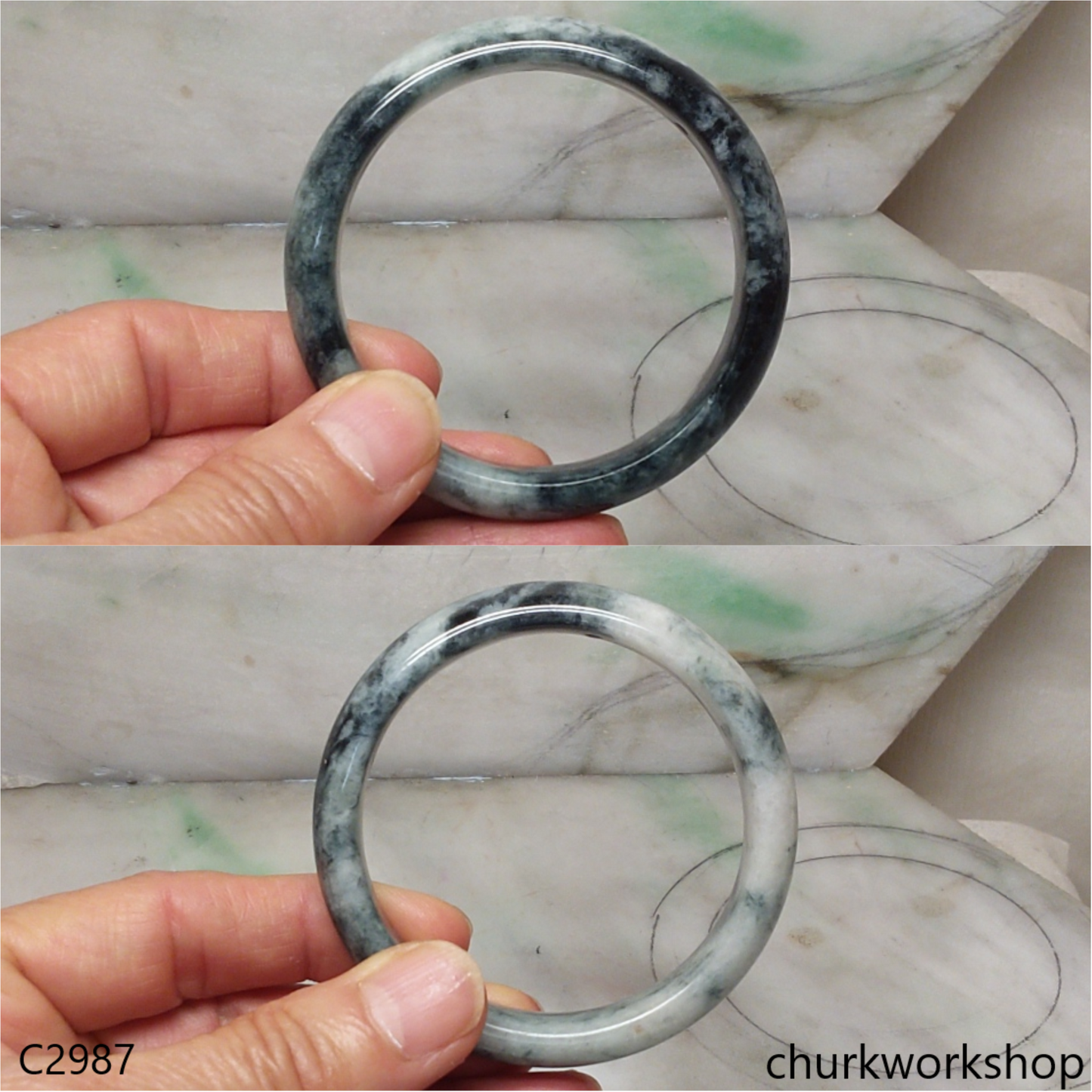 Moss green mix black splotches jade bangle