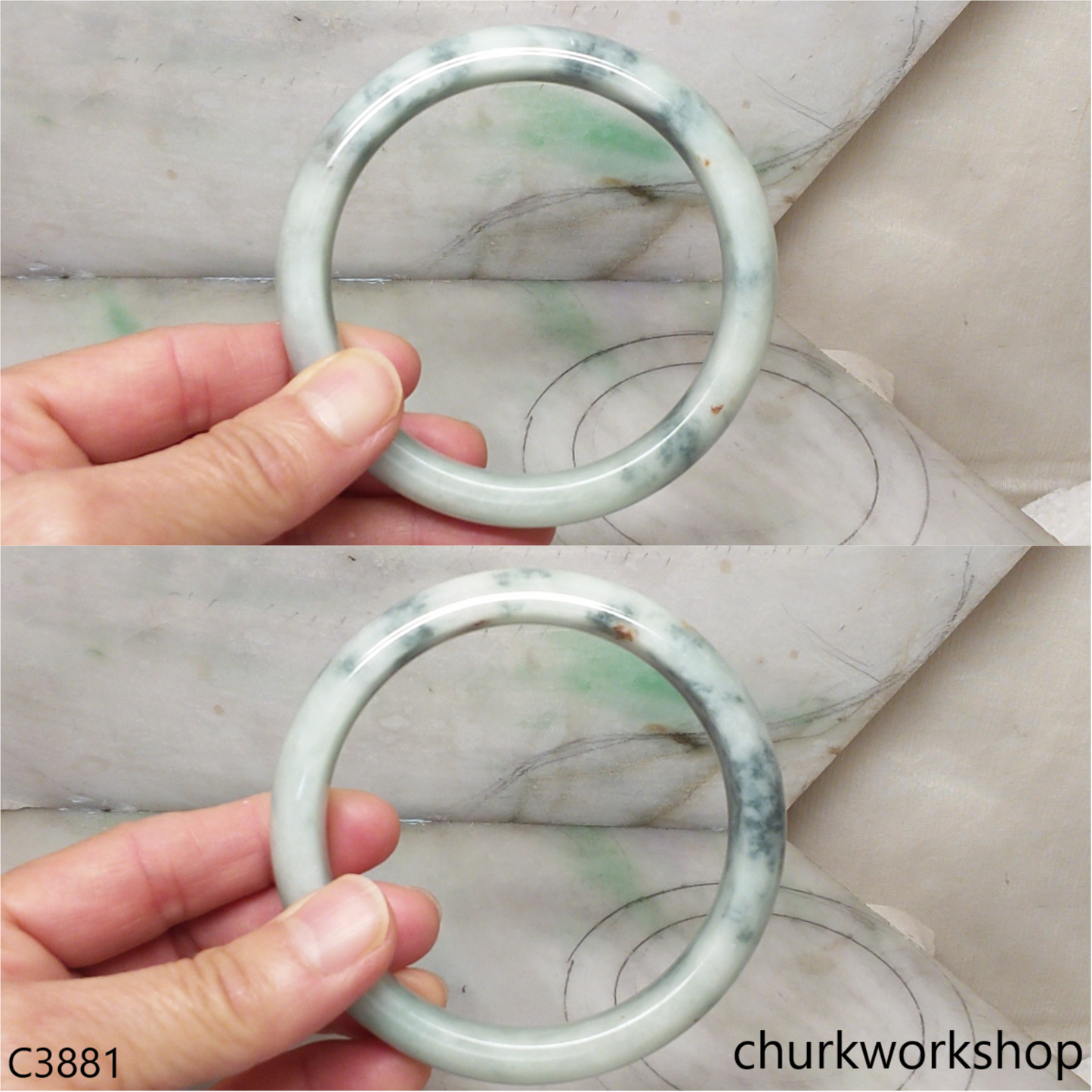 Large light mix bluish green jade bangle