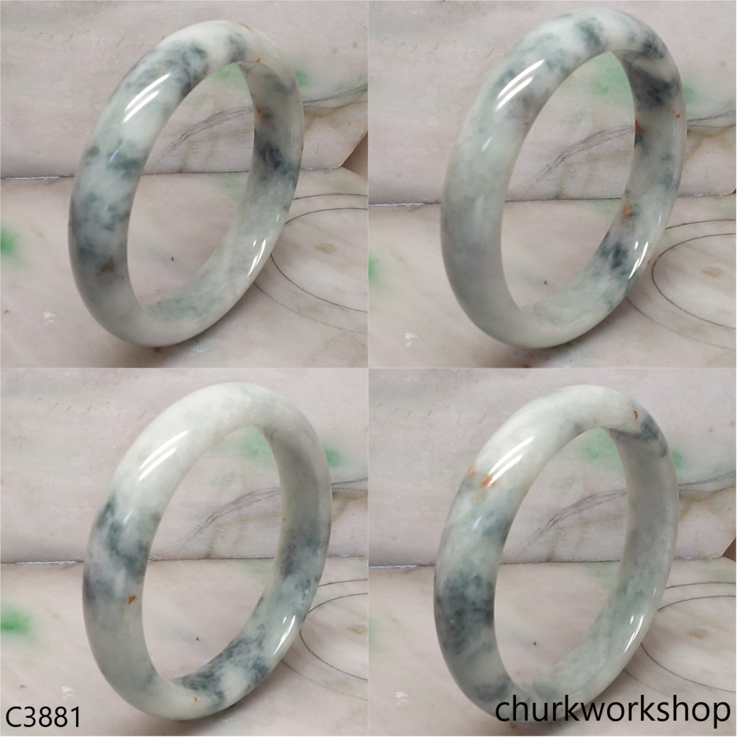 Large light mix bluish green jade bangle