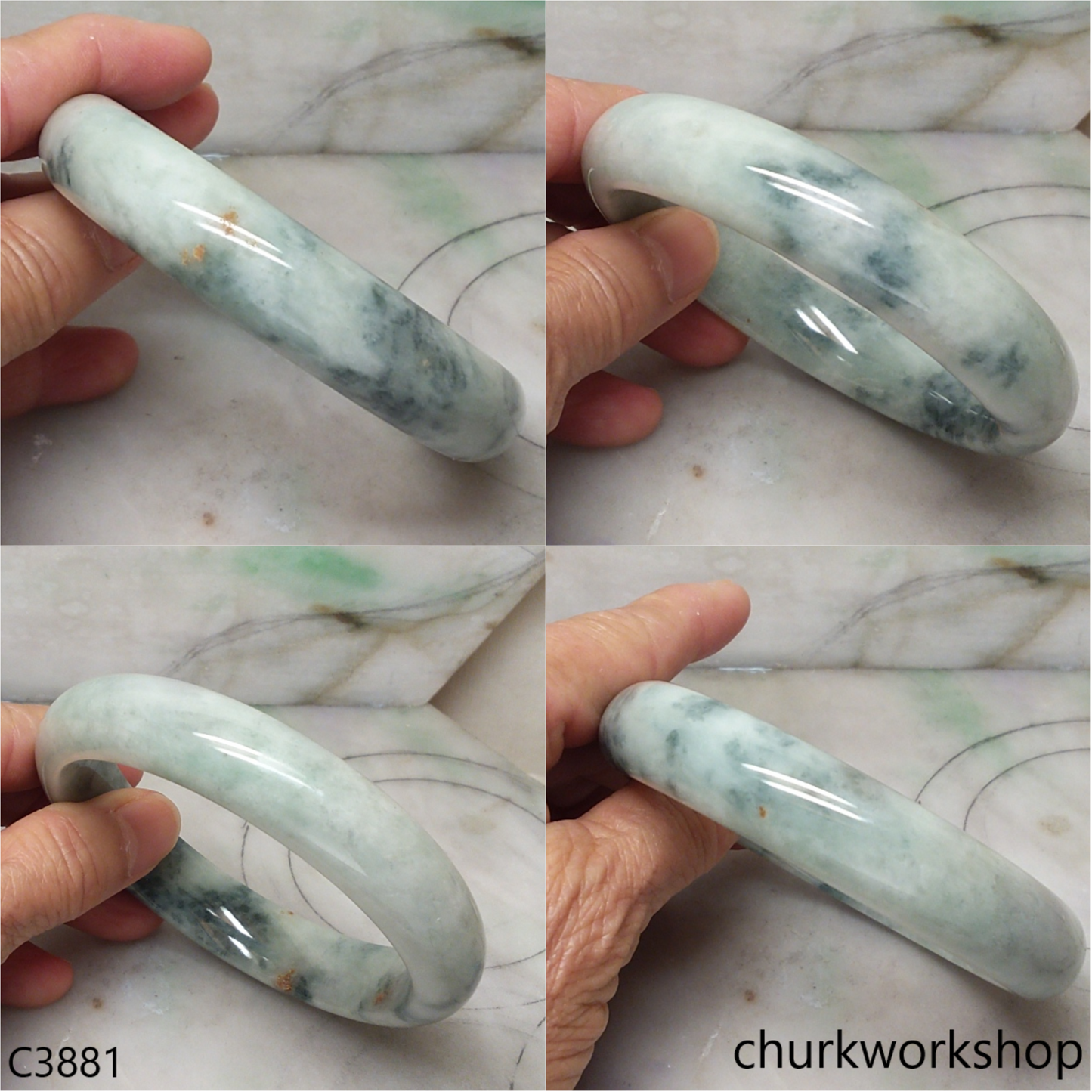 Large light mix bluish green jade bangle