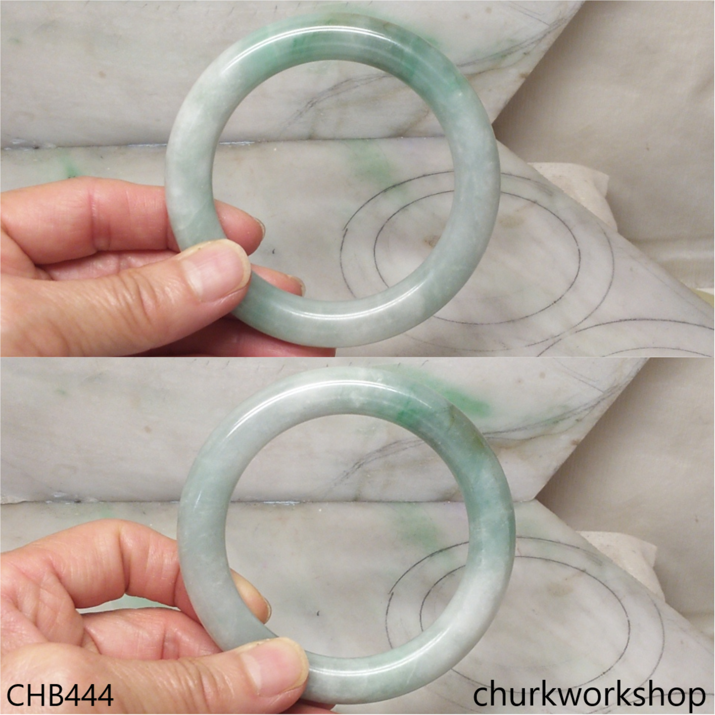Large light green with splotches green jade bangle