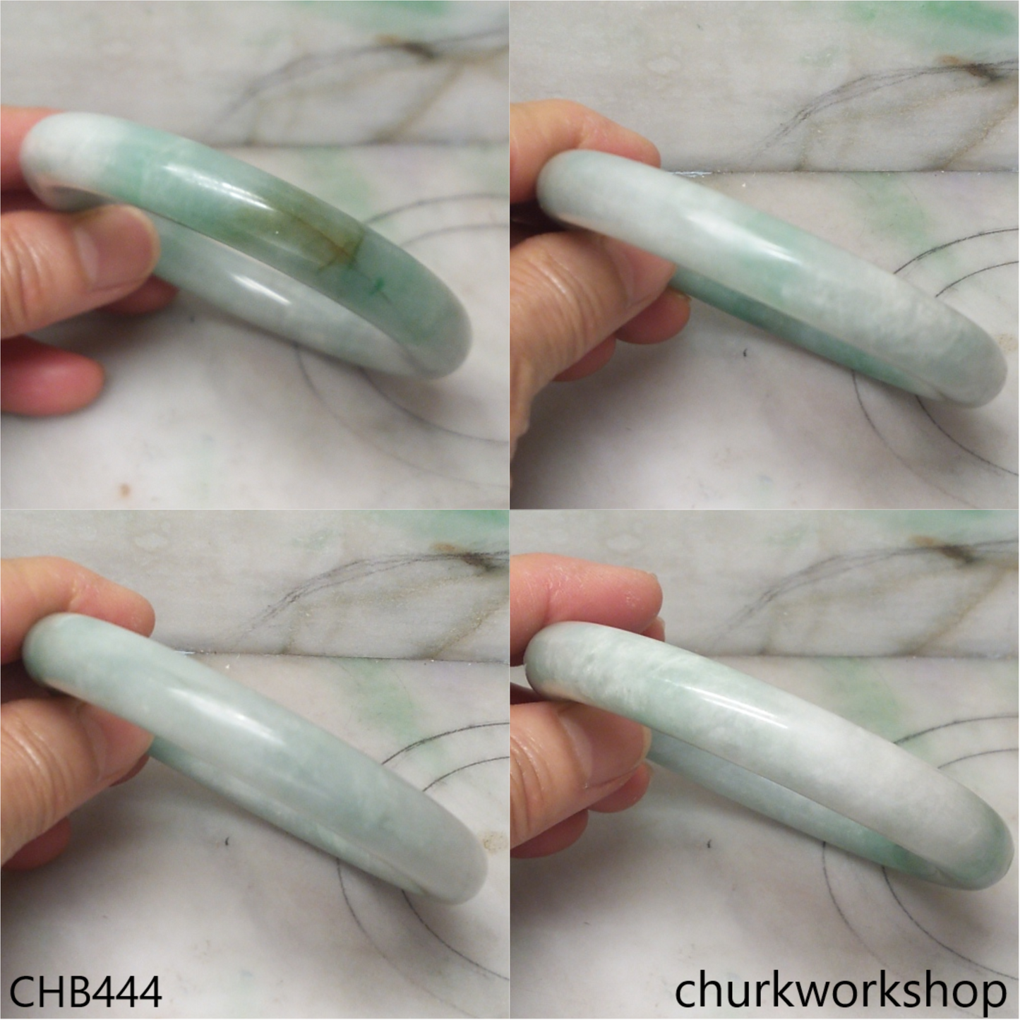 Large light green with splotches green jade bangle