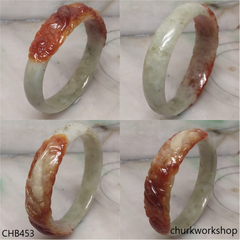 Carved Koi fishes red jade bangle