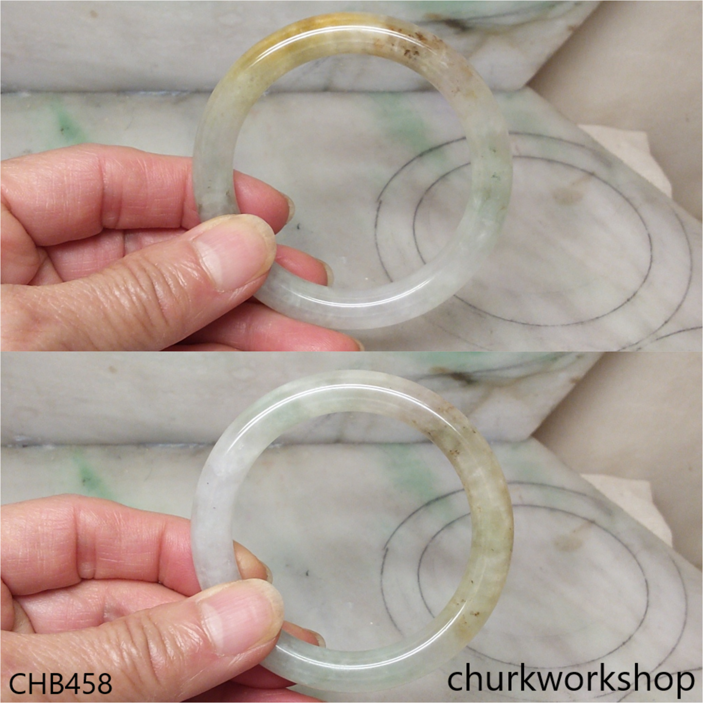 Pale green with brownish jade bangle