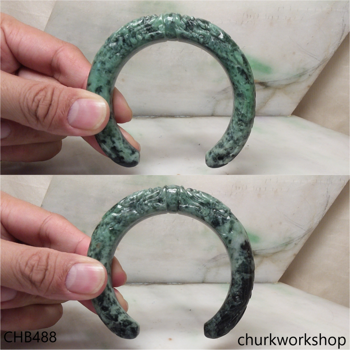 Carved double dragon jade cuff