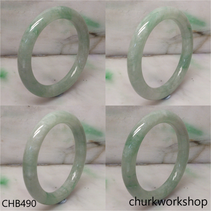 Large light green with splotches green jade bangle