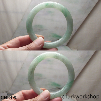 Large light green with splotches green jade bangle