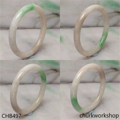White base with splotches green jade bangle