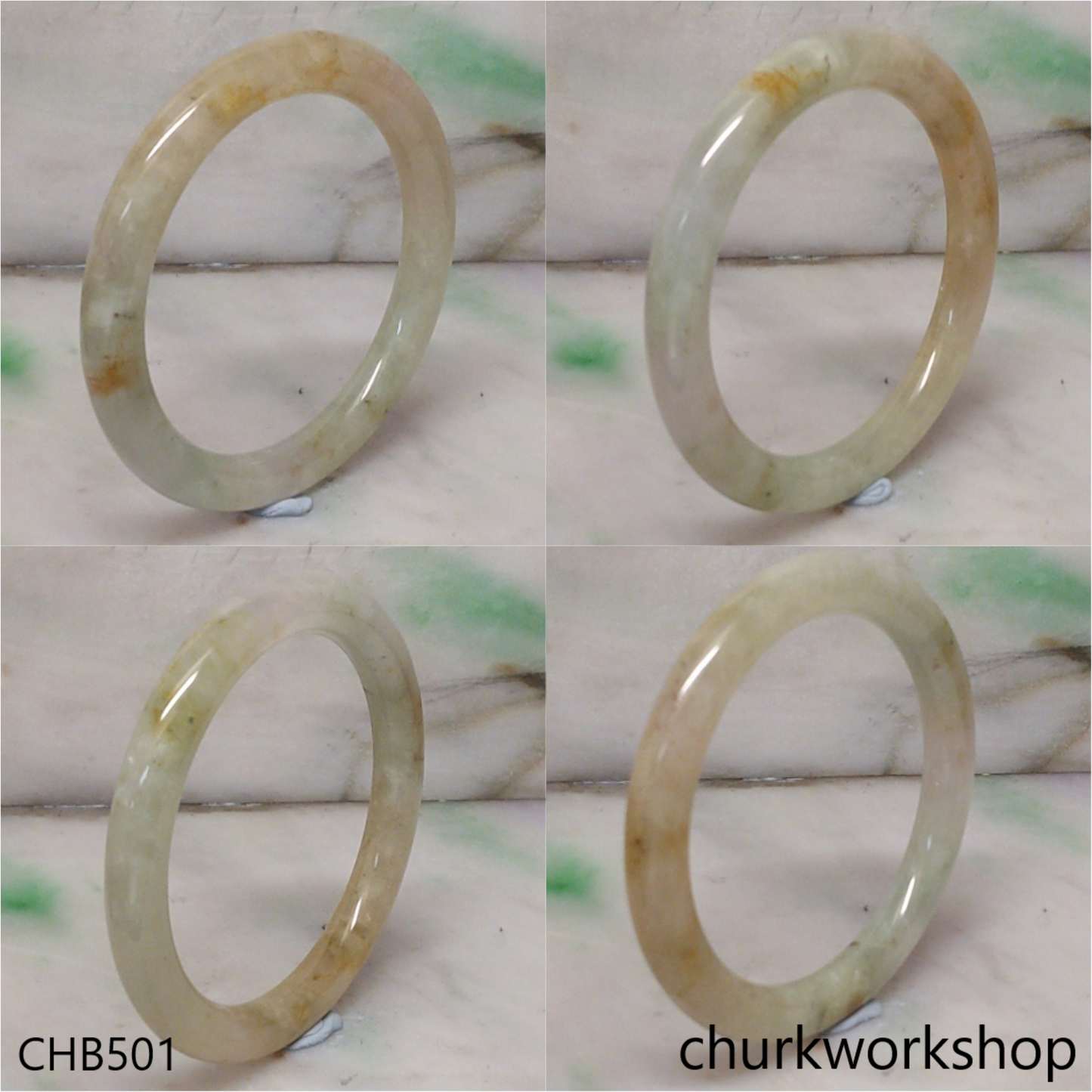 Light green with splotches light brown bangle