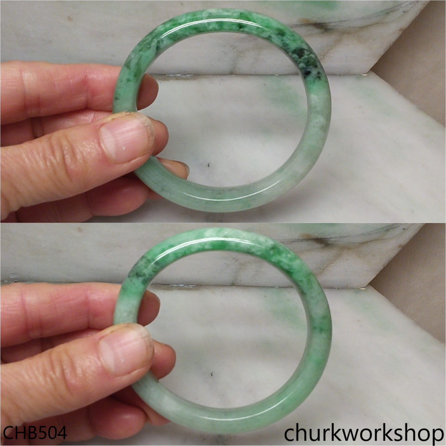 Green oval jade bangle