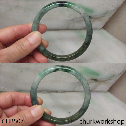 Large grayish base with green splotches jade bangle