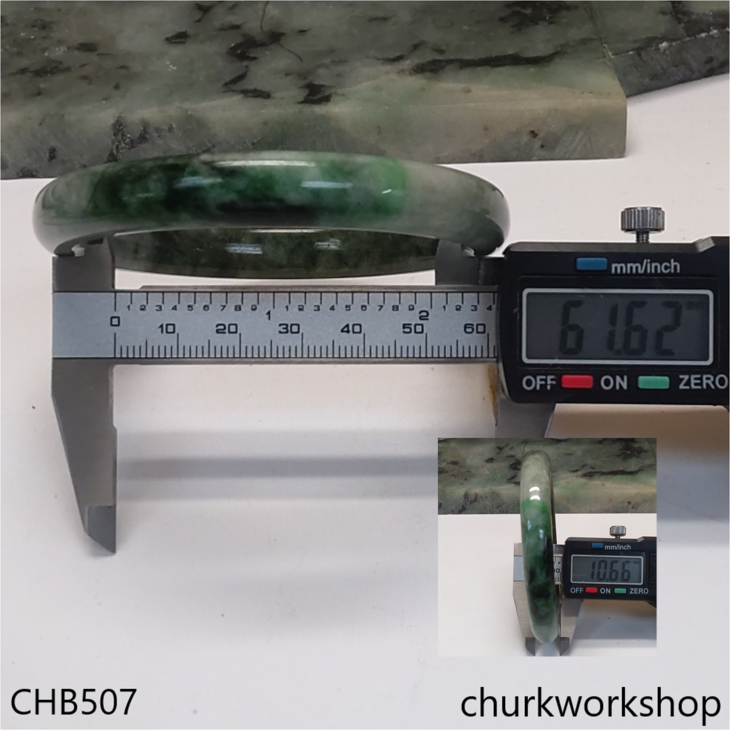 Large grayish base with green splotches jade bangle