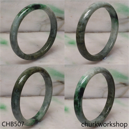 Large grayish base with green splotches jade bangle