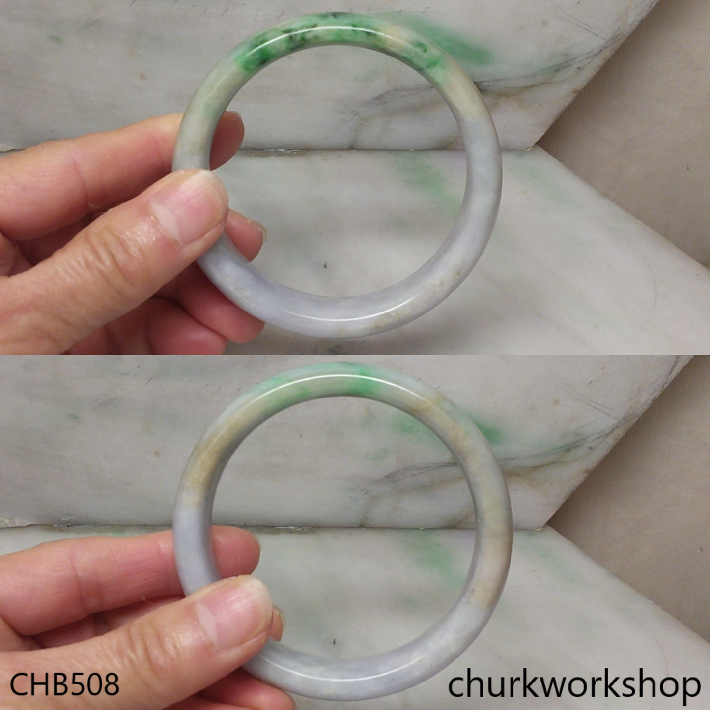 Large lavender mix green jade bangle